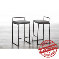 Lumisource B26-FUJI ANGY2 Fuji Industrial Stackable Counter Stool in Antique with Grey Faux Leather Cushion - Set of 2
